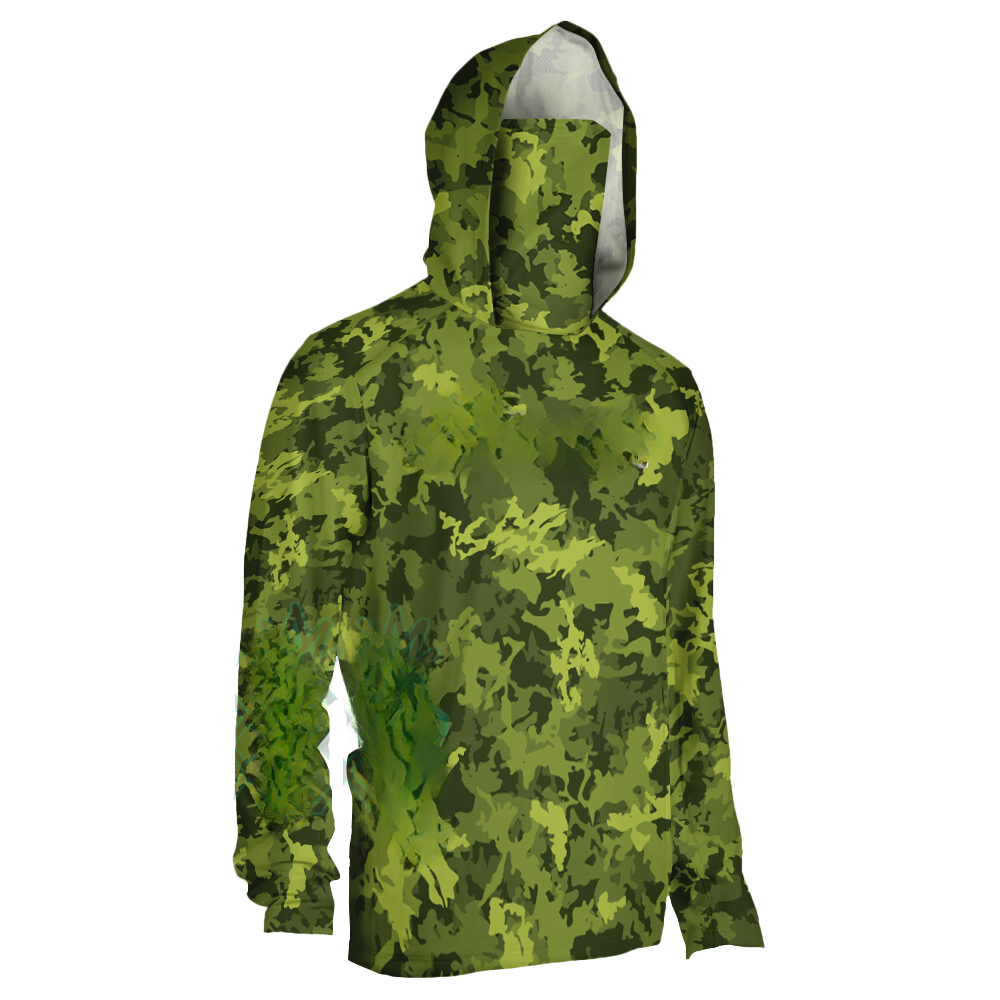 Fishing Mask Sun Protection - เสื้อผ้าตกปลาลายพรางสำหรับผู้ชาย เสื้อตกปลาแขนยาวพร้อมฮู้ดและหน้ากาก ป้องกันรังสียูวี UPF50+ เสื้อผ้าตกปลาประสิทธิภาพสูง