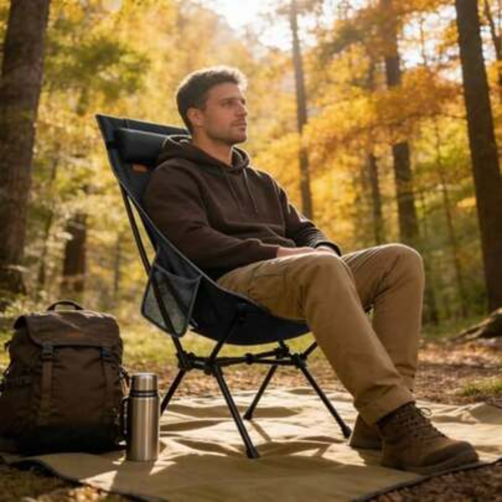 Fishing Backpack - เก้าอี้พับน้ำหนักเบาพิเศษพร้อมพนักพิงสูงรองรับศีรษะ รองรับน้ำหนักได้ถึง 440 ปอนด์ เก้าอี้พกพาขนาดกะทัดรัดสำหรับการตั้งแคมป์กลางแจ้ง เดินป่า